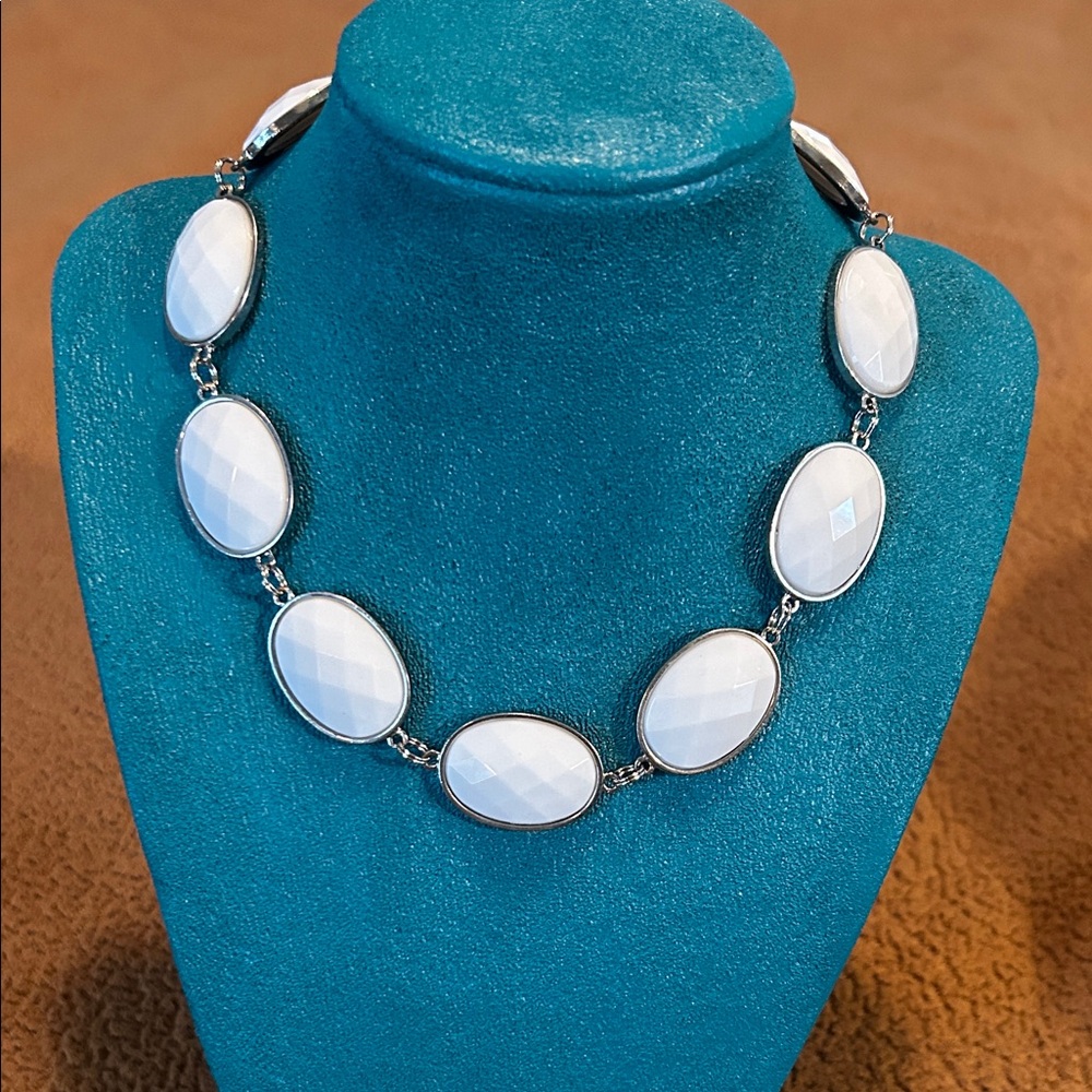 White Oval Stone Necklace